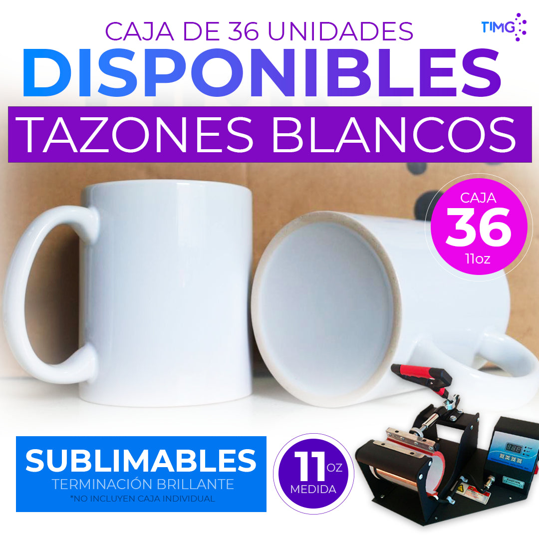 Sublimation white mug 11oz, box of 36 units, quality AAA Blue