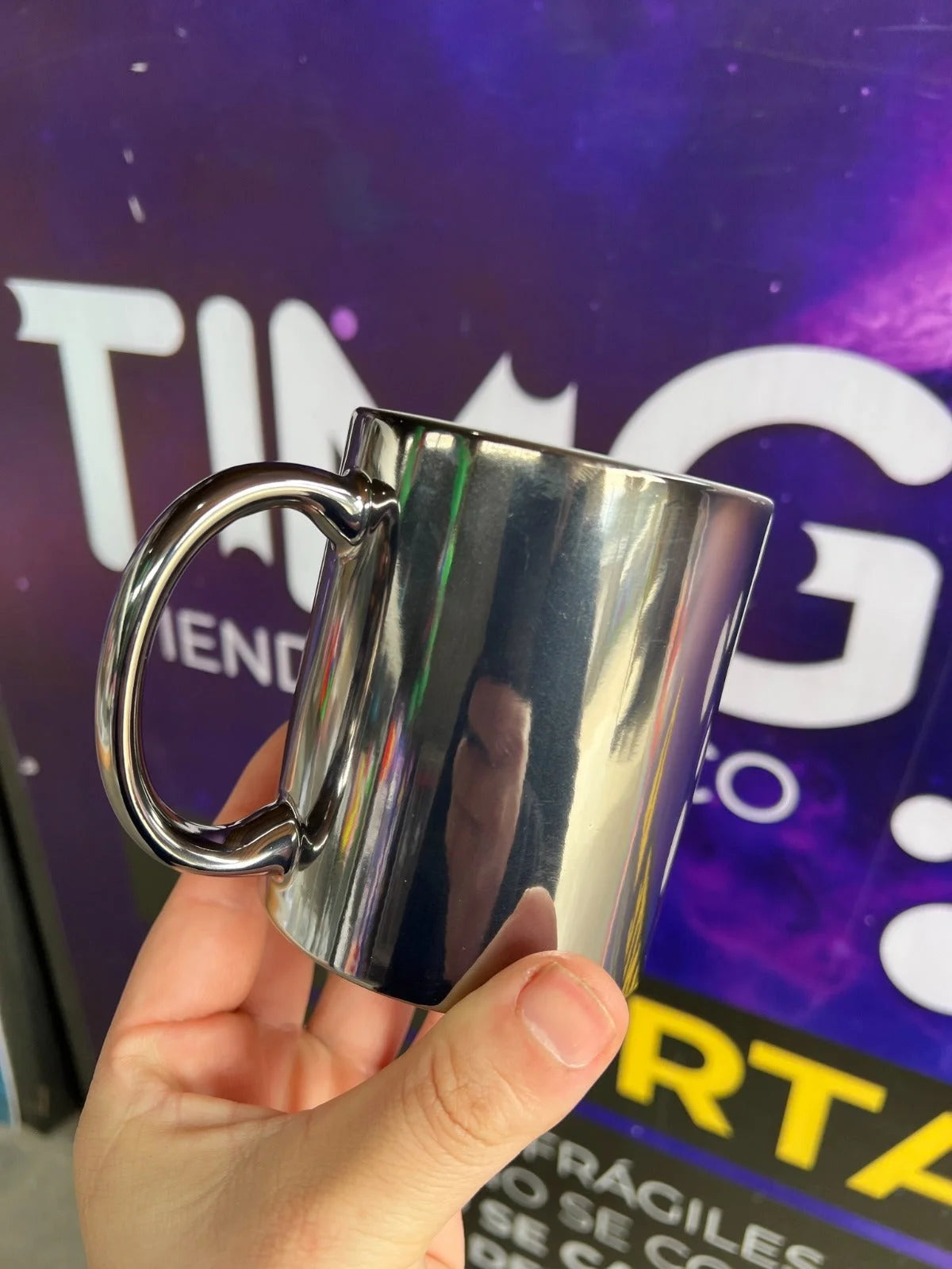 Tazon de Ceramica metalizado brillante 11oz silver