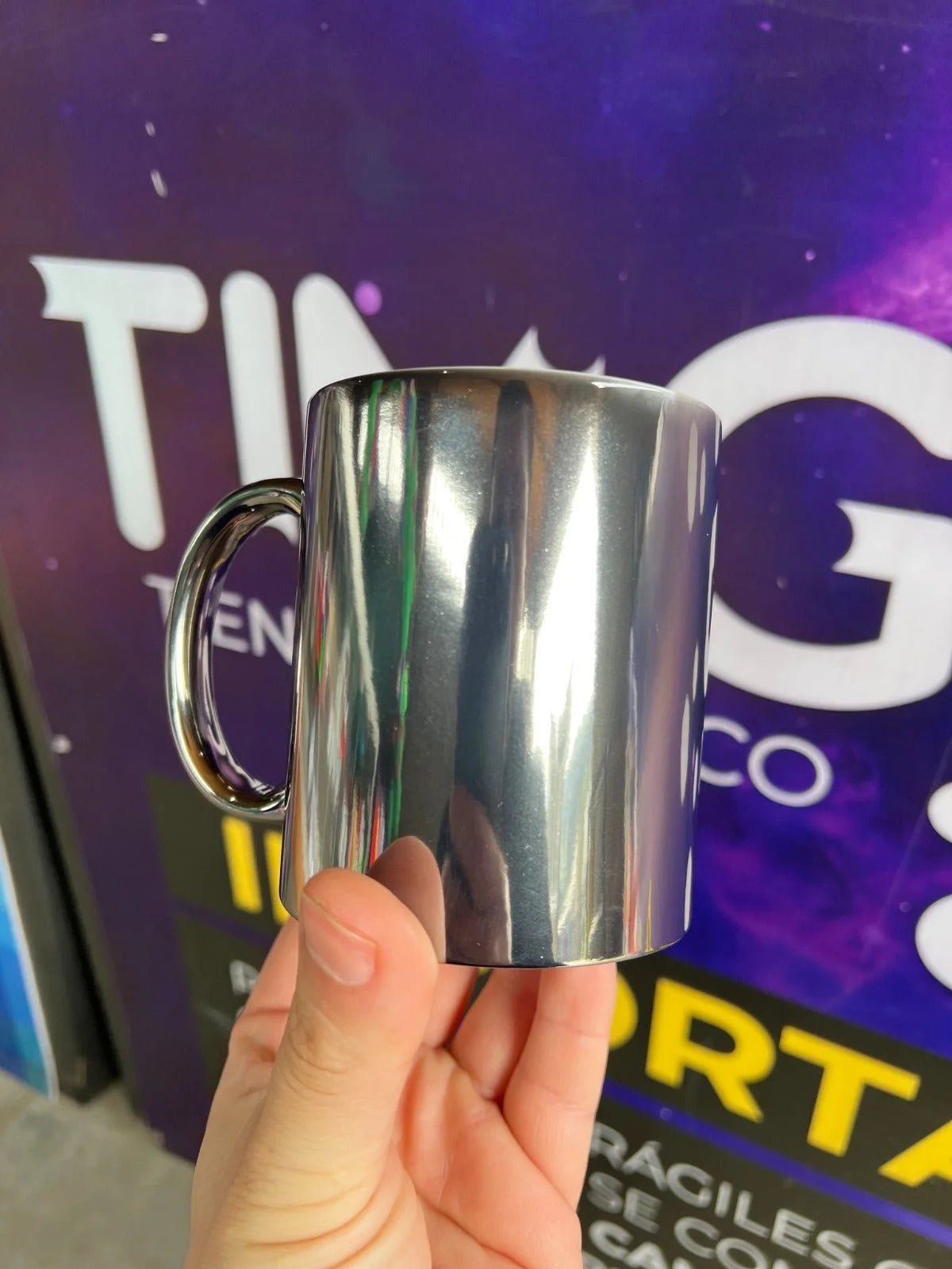 Tazon de Ceramica metalizado brillante 11oz silver