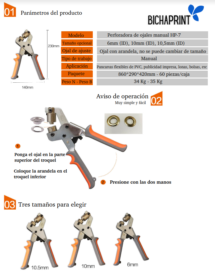 Perforadora de ojales manual HP-7