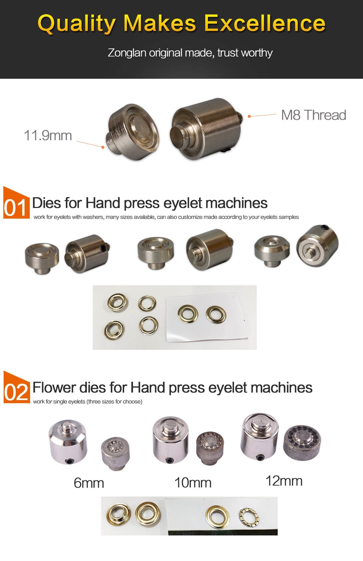 Dies for HP series manual buttonhole machine