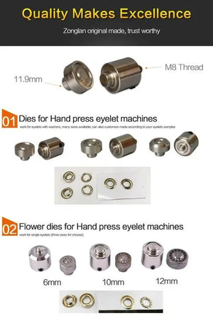 Troqueles para máquina de ojales manual serie HP