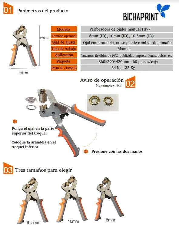 Perforadora de ojales manual HP-7 Ojal para banner