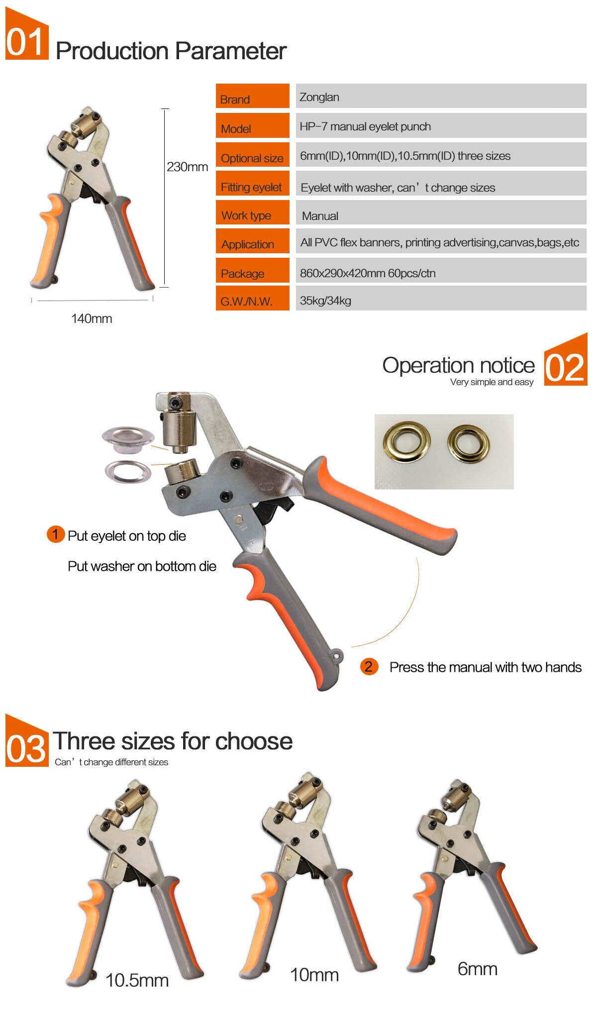 Perforadora de ojales manual HP-7